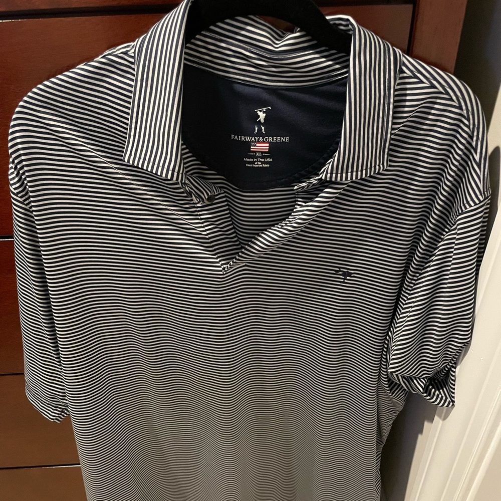 Fairway & Greene Navy and Blue Striped Palmetto Sport Polo Size XL